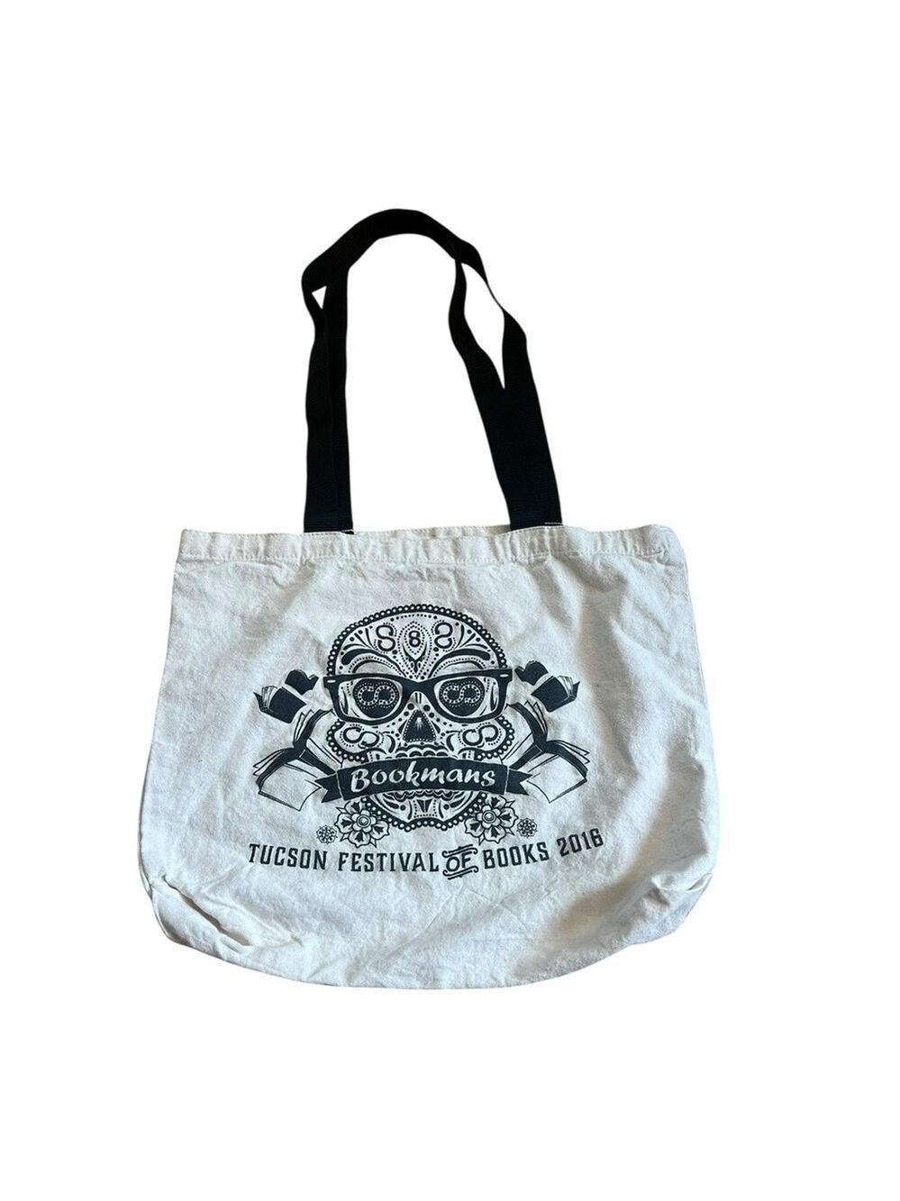 White Tote Bag Black Handles Bookman's Tucson Books